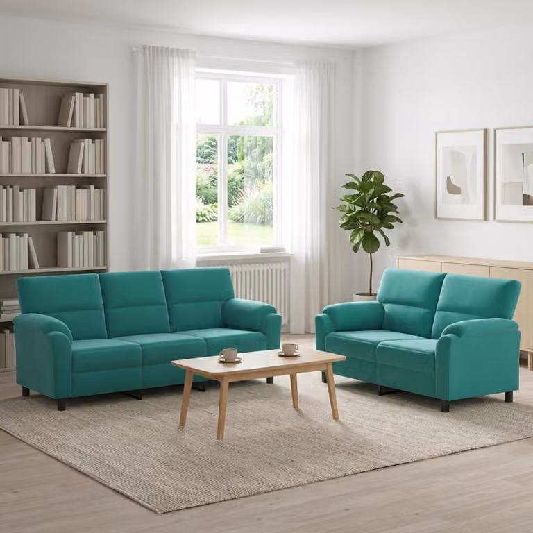 Set di 2 divani moderni vidaXL in velluto turchese con struttura in metallo e cuscini inclusi