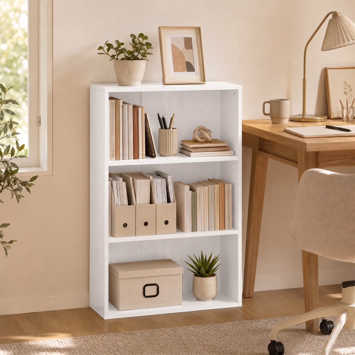 Libreria HOMCOM con 3 scomparti e ripiano regolabile, Bianco, L: 60 cm, P: 24 cm, H: 93 cm – 2
