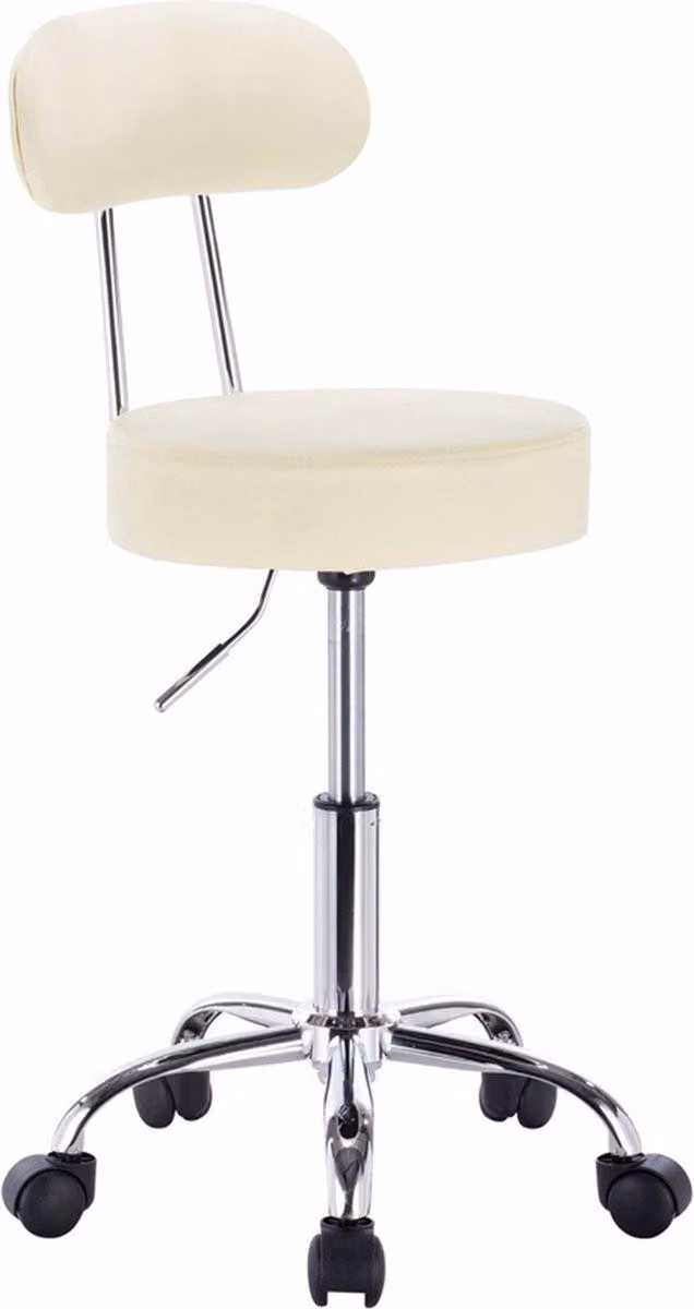 Happyment® Sgabello ergonomico con schienale - Regolabile in altezza - Su rotelle - Sgabello a sella - Sedia da ufficio - Crema