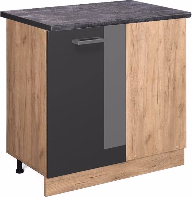 Mobile ad angolo cucina R-Line Antracite lucido/Rovere dorato 86 cm, PL Antracite Vicco