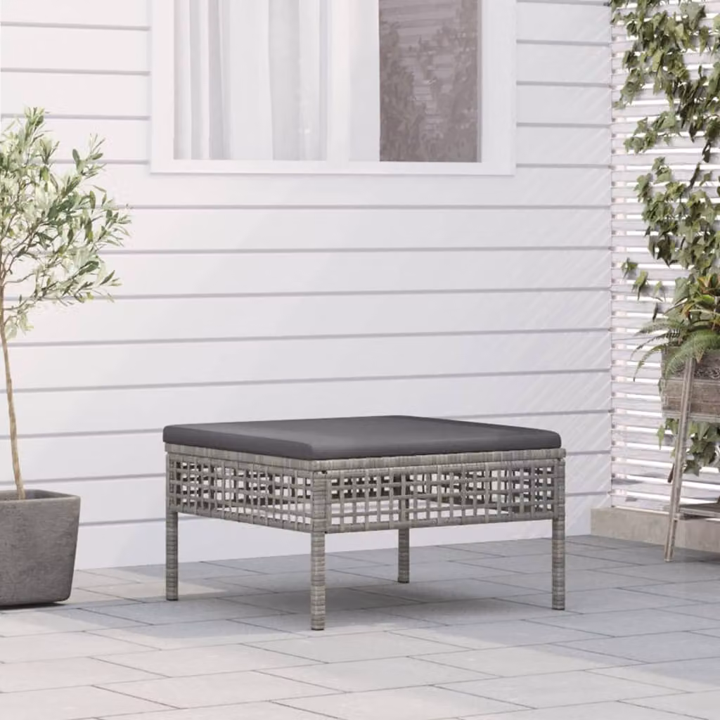 vidaXL Poggiapiedi da Giardino in Polyrattan Grigio con Cuscino
