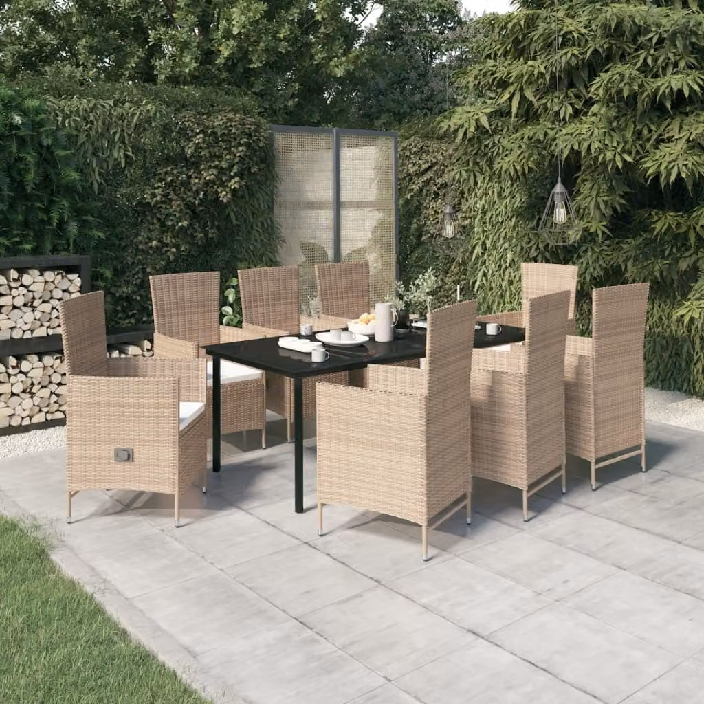 The Living Store Set da pranzo da giardino 9 pezzi con cuscini Beige