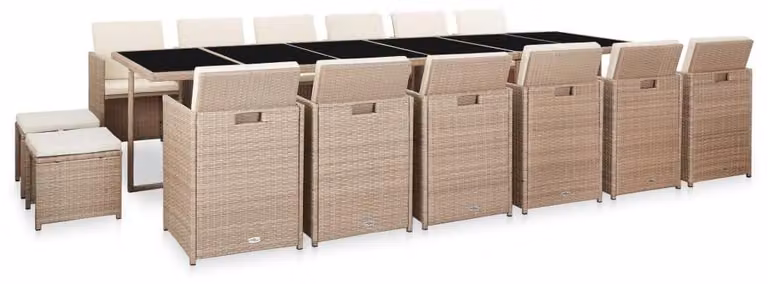 Set da giardino per relax - Colore beige, rattan in polietilene, 17 pezzi - Struttura in acciaio, resistente agli agenti atmosferici