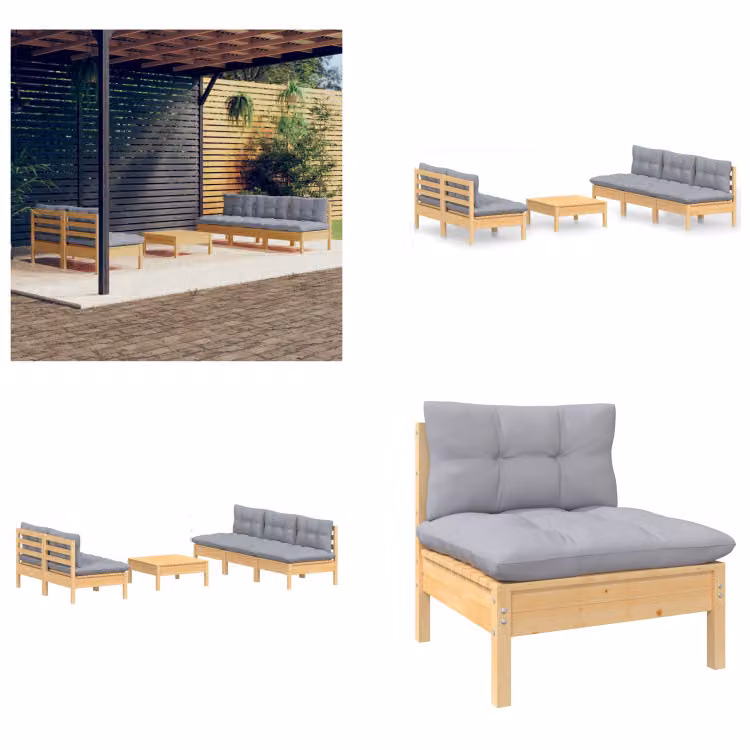 vidaXL set da salotto da giardino 6 pezzi con cuscini grigi in legno di pino - set da salotto da giardino - set da salotto da giardino - set da salotto