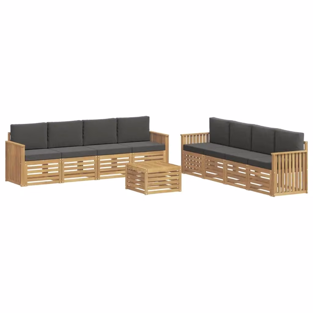 Set di divani da esterno a forma di U con tavolino vidaXL, colore bianco e antracite, in legno di acacia e tessuto – 2
