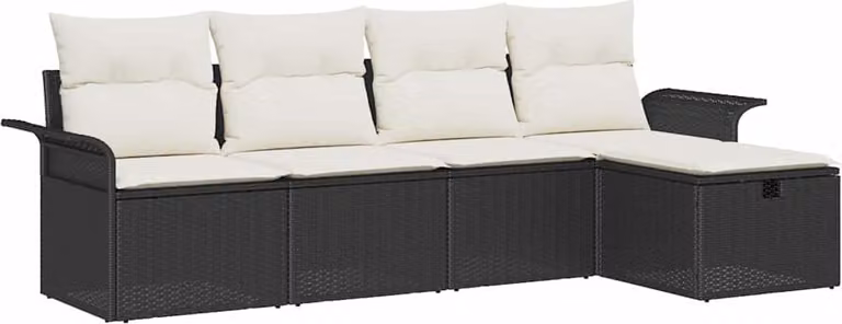 Set Divano da Giardino con cuscino 5 pcs Nero Poly Rattan