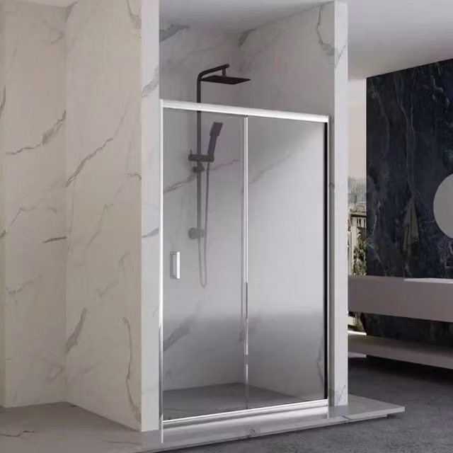 Porta Scorrevole Idrobric in Vetro Trasparente e Alluminio Argento, H 190 cm, L: 138-142 cm, Spessore: 6 mm
