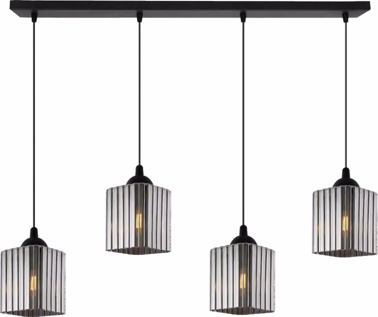 Lampada a sospensione Riffle nera a 4 luci con paralumi cubici color grafite E27 – elegante lampada a sospensione per interni moderni