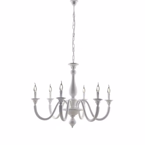 Lampadario Shabby Chic Lucca Legno Bianco 6 Luci E14