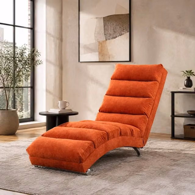 Chaise longue relax con vibrazione; schienale ergonomico 140°; 55x148x84 cm; arancione in lino