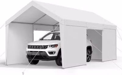 VEVOR Posto Auto Coperto Esterno Bianco con Pareti Laterali e Porte Rimovibili, Riparo per Auto e Barca Resistente ai Raggi UV e all'Acqua, L/P/H: 365 x 609 x 302 cm