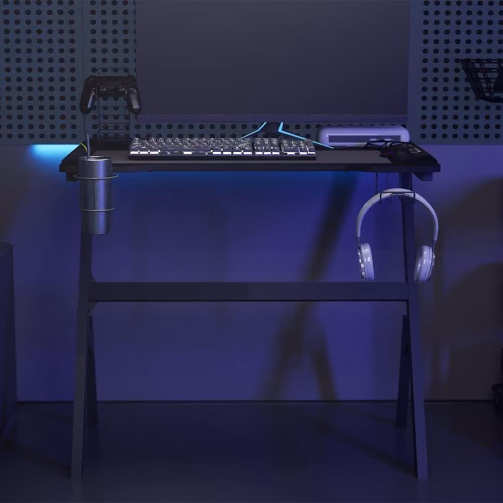 Scrivania da gaming con illuminazione LED - Scrivania per gamer - Scrivania RGB - Scrivania da gioco - Scrivania per computer - 110x60x75 cm
