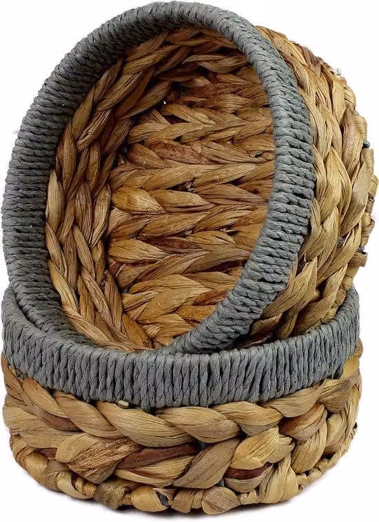 Piccola scatola rotonda in legno con bordi grigi, 18 cm