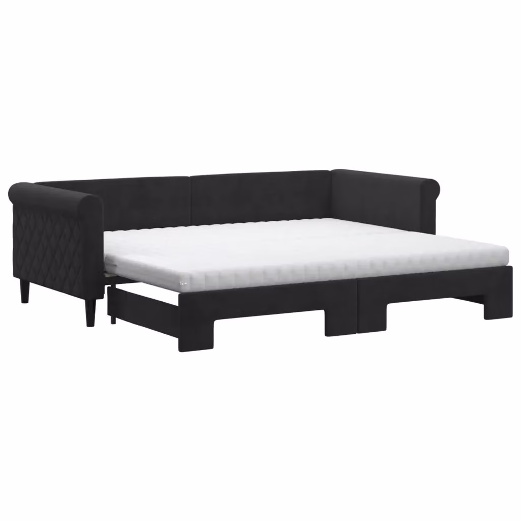 Divano Letto Estraibile vidaXL in Velluto Nero con Materasso in Schiuma L/P/H: 229 x 90 x 68 cm – 2