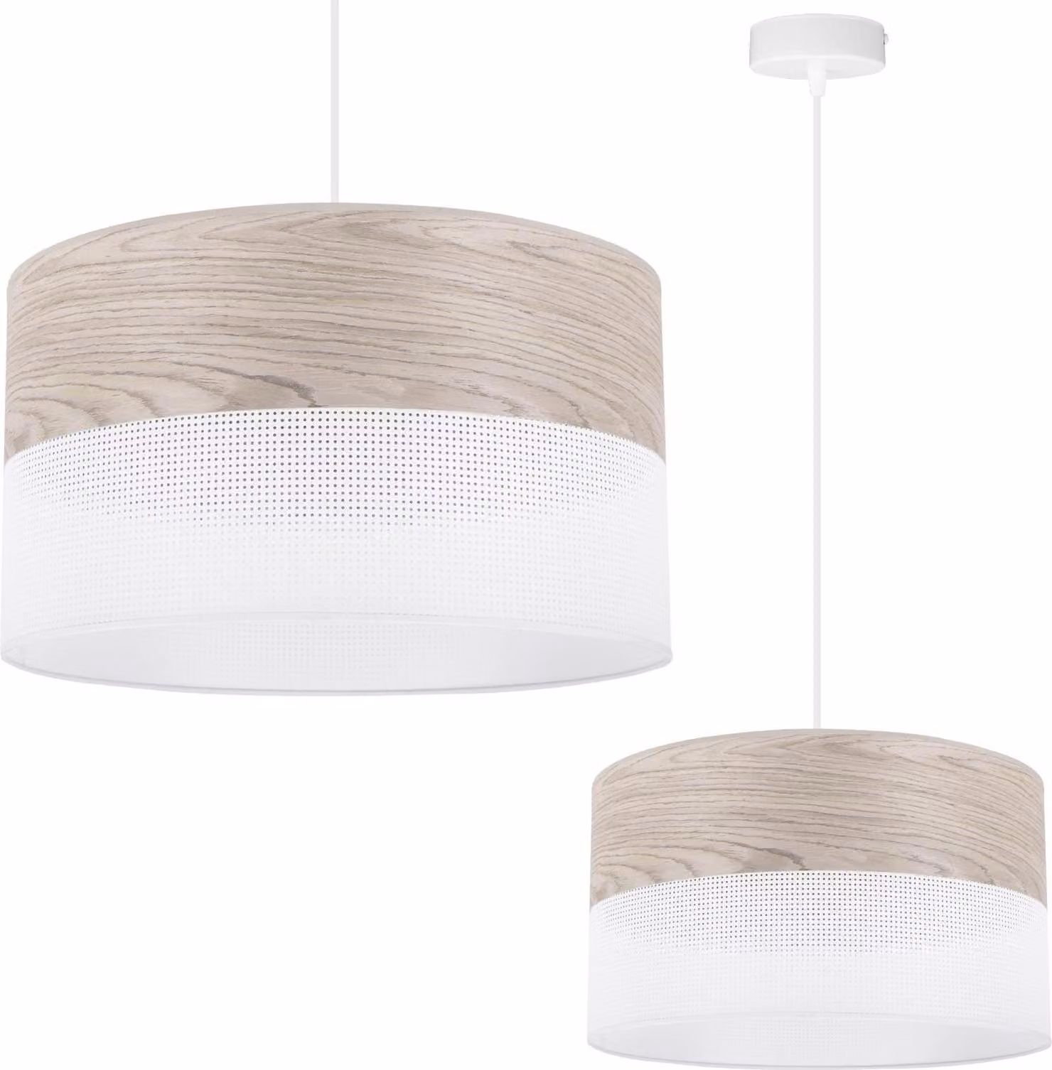Lampada a sospensione singola, paralume in impiallacciato di quercia bianca, 35 cm