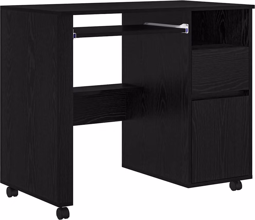 Scrivania con Ruote con cassetto Rovere Nero 91 x 50 x 77 cm