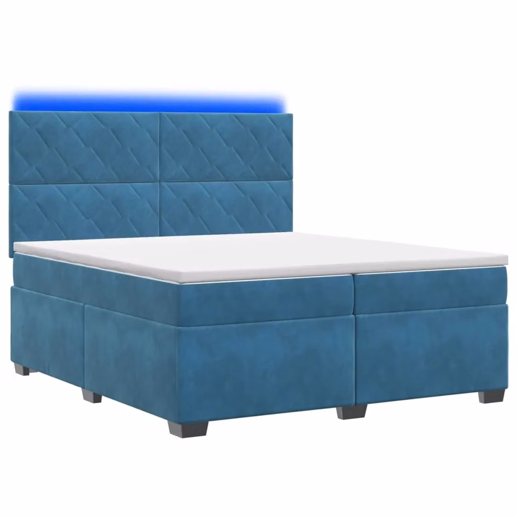 Letto box spring con materasso vidaXL in velluto blu con base a sollevamento, porte USB e illuminazione sottostante, L/P: 200 x 200 cm – 2
