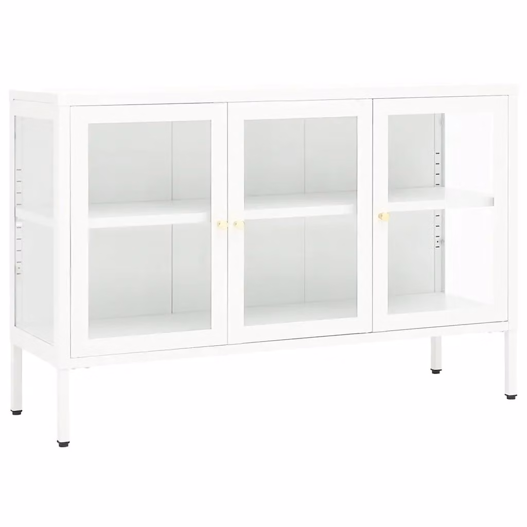 Credenza bianca vidaXL in metallo e vetro per sala da pranzo L 105 x P 35 x H 70 cm – 2