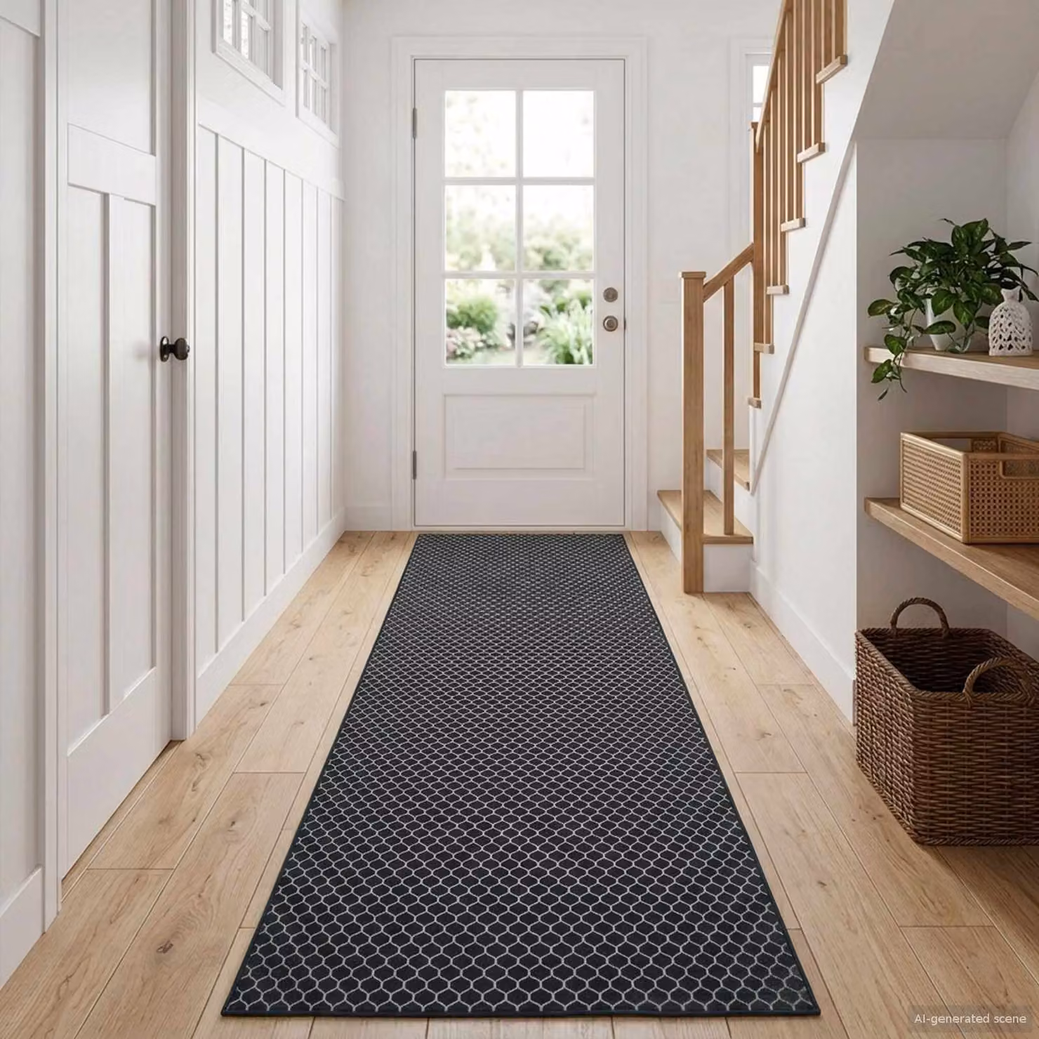 Tappeto Runner vidaXL ORIZ con motivo geometrico nero in poliestere