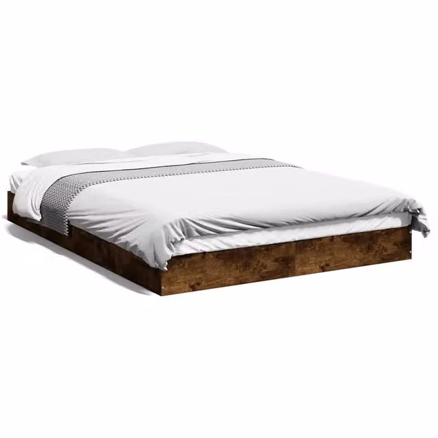 Letto matrimoniale moderno in MDF e legno color Rovere Fumo L: 140 cm x P: 200 cm – 1