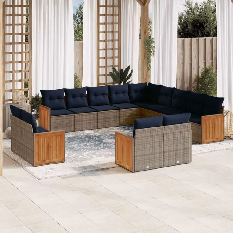 Set di divani da giardino vidaXL in polyrattan grigio con cuscini, composizione a forma di U per esterno