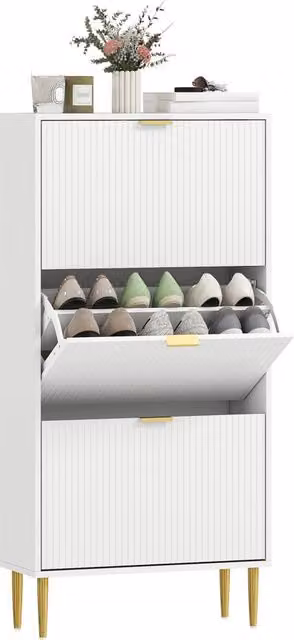 Scarpiera Xylo con 3 ante ribaltabili e ripiani regolabili, Bianco, L: 60 cm, P: 24 cm, H: 122,5 cm