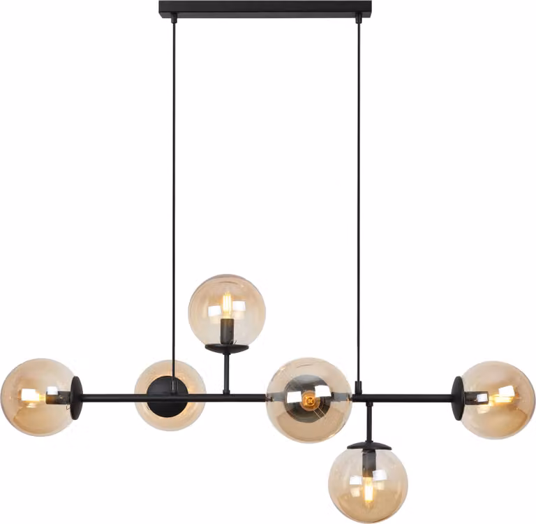Plafoniera Siena nero 6 luci vetro miele E14 bracci lunghi