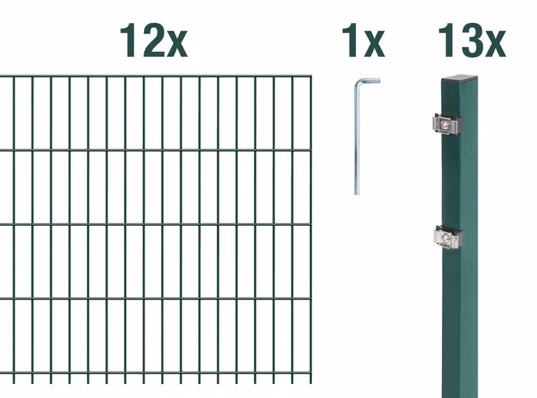Recinzione a pannelli doppi, modello 672287, set completo da 26 elementi, rivestita in plastica, colore verde, altezza 163 cm, lunghezza 30 metri