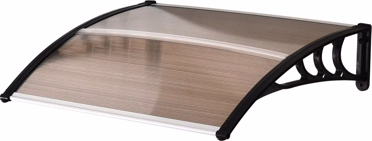Fortuna Lai Tettoia per porta d'ingresso Tettoia a falda unica Copertura in policarbonato, resistente alle intemperie, marrone, 120x75 cm