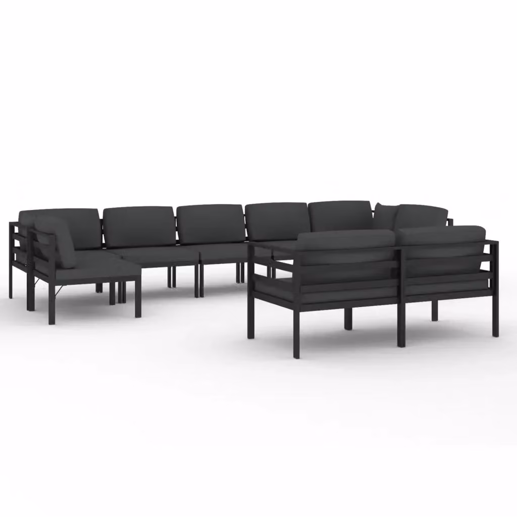 vidaXL Set di Divani da Giardino 9 pz a Forma di L in Alluminio Antracite con Cuscini in Poliestere Resistente ai Raggi UV – 2