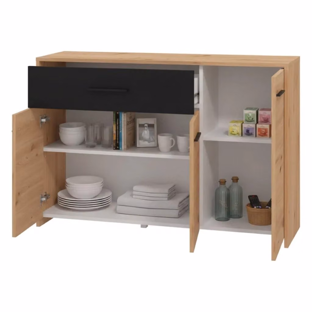 Madia Sanza DMORA Credenza con 2 Ripiani in Rovere Nodi Marrone L: 119 cm, P: 33 cm, H: 80.5 cm – 2