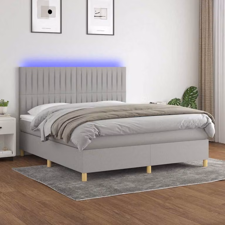 Letto Ibrido con Materasso e Illuminazione LED vidaXL in Tessuto Grigio Chiaro e Bianco L/P: 160 x 200 cm