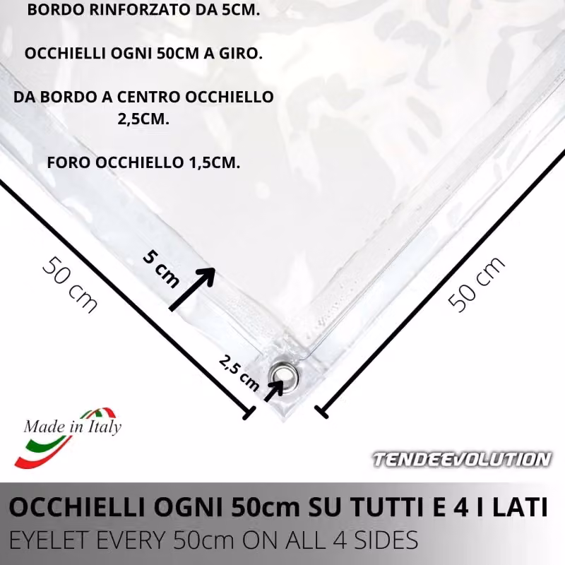 Telo Cristal in PVC Trasparente TENDEEVOLUTION con Occhielli, Impermeabile e Anti-UV, L: 400 cm, P: 200 cm – 2