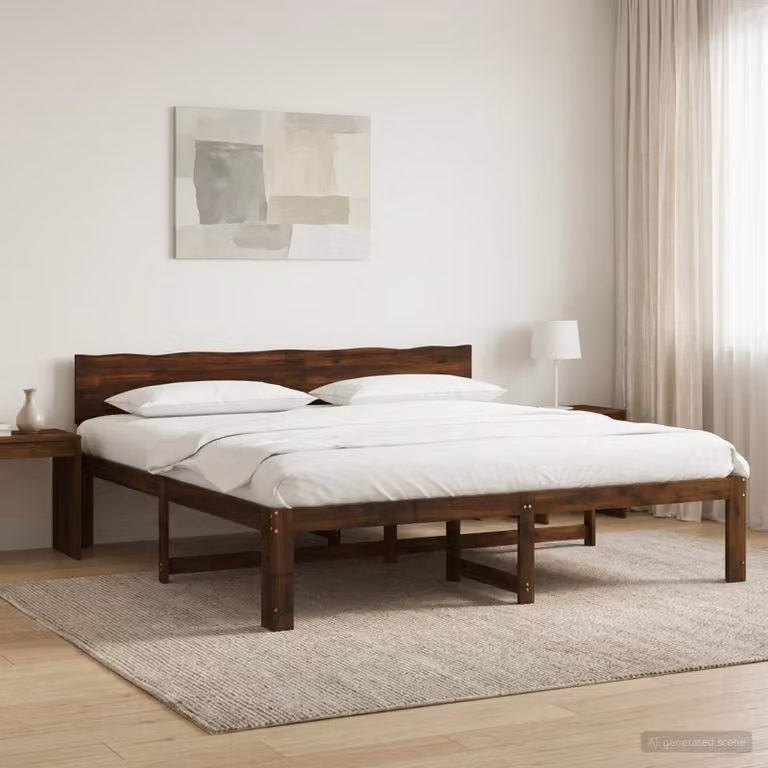 Letto matrimoniale con testiera vidaXL ROSTOCK in legno di acacia marrone, L/P/H: 200 x 140 x 205,5 cm