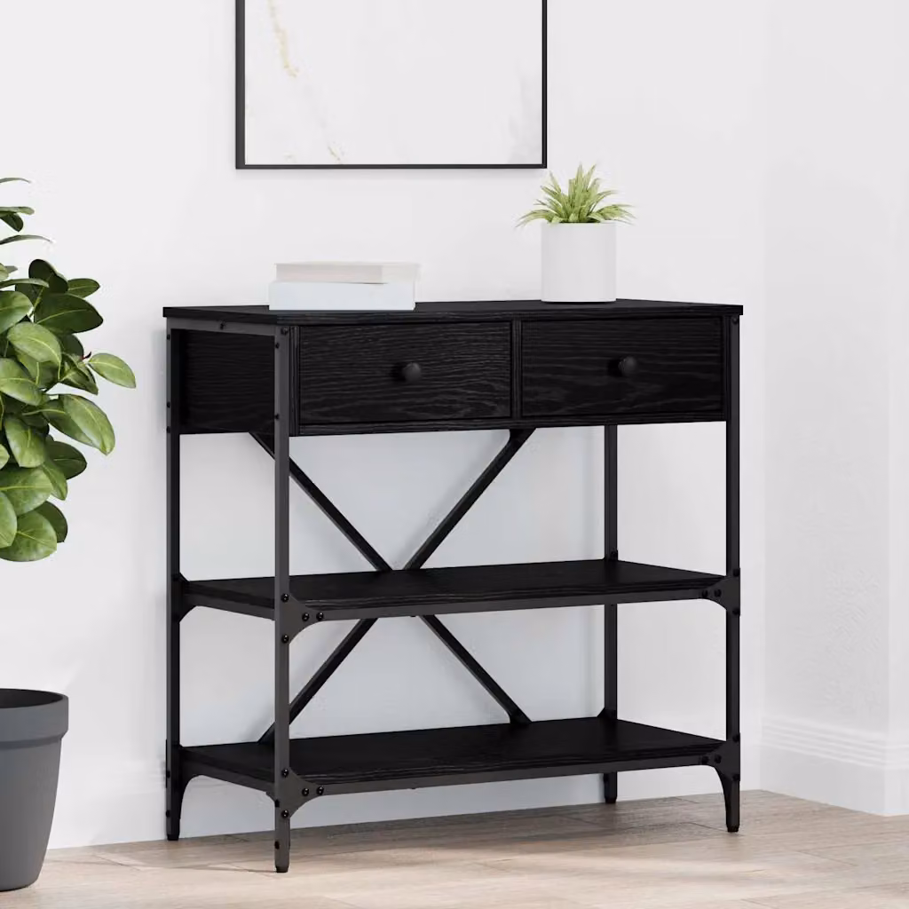 Tavolo consolle moderno vidaXL in legno e metallo, Rovere e Nero, L 75 cm x P 34,5 cm x H 75 cm