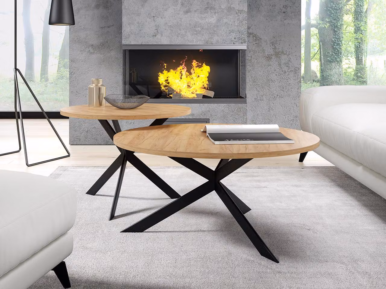 Set di 2 tavolini ATENAL - rovere kraft oro / nero