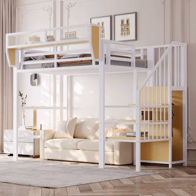 Letto a soppalco ¨C Minimal ¨C Bianco metallo 90x200