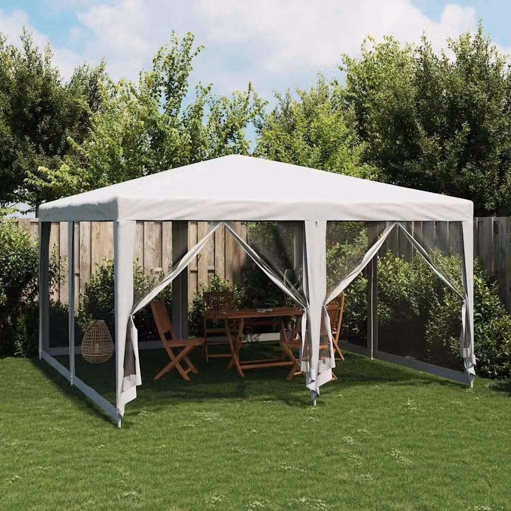 vidaXL Tenda per Feste con 8 Pareti Laterali in Rete Bianco L 4 x P 4 m in HDPE