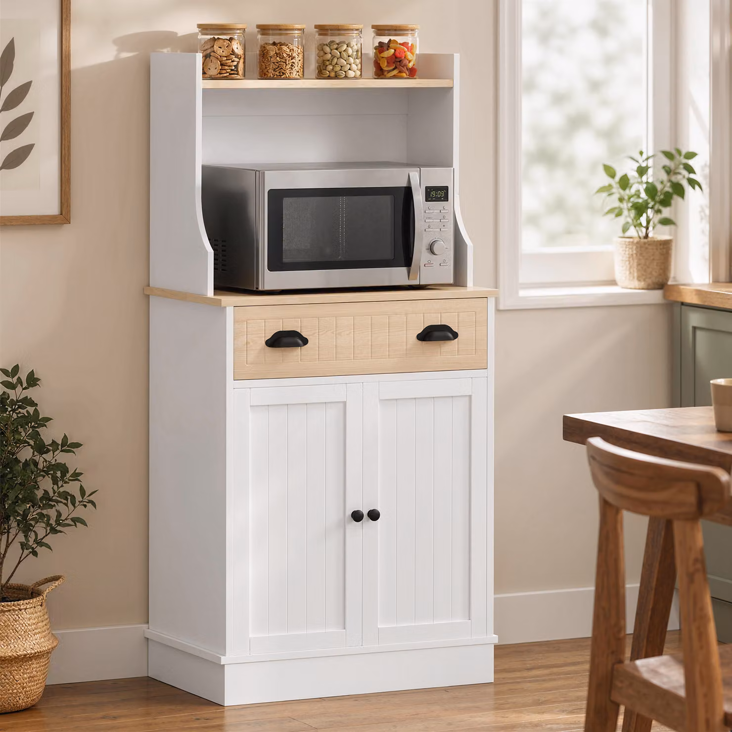 Mobile per microonde HOMCOM con vano aperto, cassetto e armadietto a 2 ante, colore rovere, L: 61 cm, P: 35 cm, H: 125,4 cm – 2