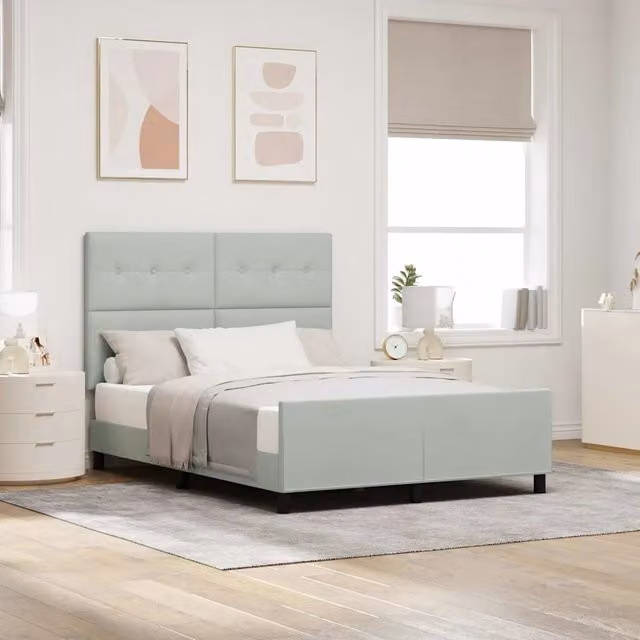 Letto a molle con testiera in velluto grigio vidaXL L/P/H: 140 x 190 x 128 cm