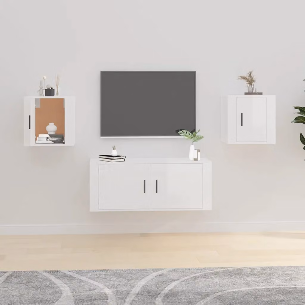 Set di 2 mobili porta TV da parete vidaXL in legno MDF bianco lucido L/P/H: 40 x 34,5 x 40 cm