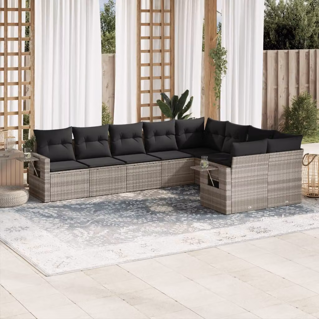 vidaXL Set Divano da Giardino 9pz in Polyrattan con Cuscini Grigio Moderno – 1