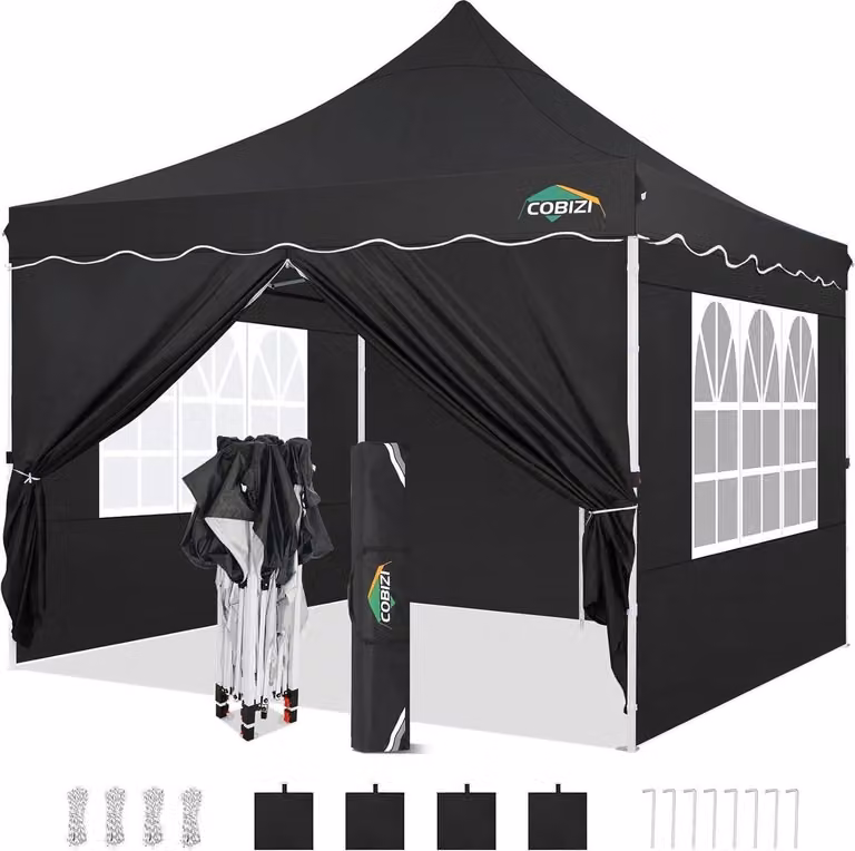 COBIZI Gazebo pieghevole 3x3 Impermeabile Stabile Protezione UV 50+ Nero