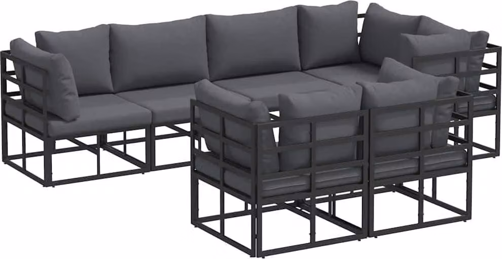 Set Divano da Giardino con cuscino 7 pcs Nero Acciaio