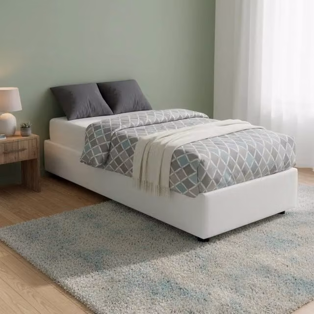Letto Singolo Talamo Italia con Materasso in Schiuma e Base a Sollevamento, Bianco, 90x200 cm