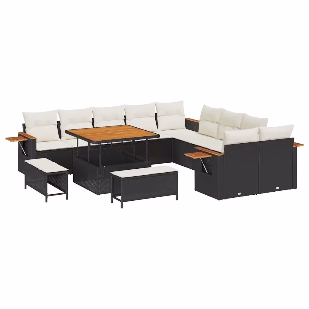 Set Divano da Giardino vidaXL 13 Posti a Forma a U con Cuscini Nero e Beige – 2