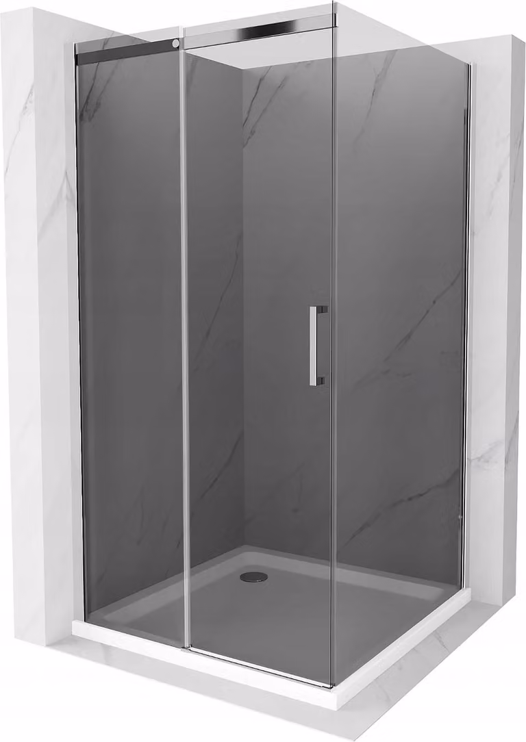 Mexen Omega cabina doccia scorrevole 100 x 100 cm, grafite, cromo + piatto doccia Flat, bianco - 825-100-100-01-40-4010