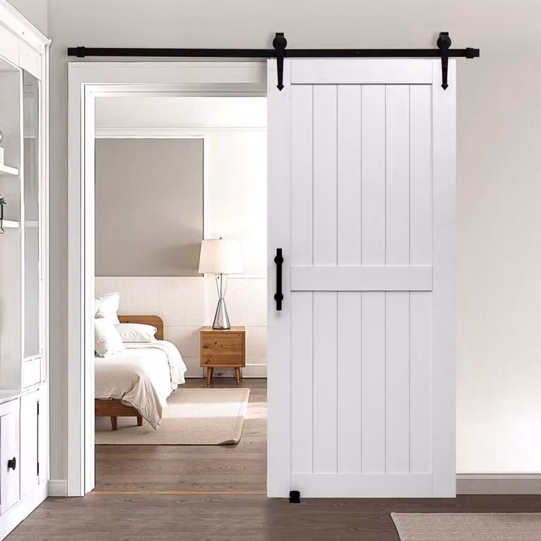 Porta scorrevole. Sistema porta scorrevole - 914 x 2134 mm - MDF - Bianco - Rivestimento in PVC impermeabile