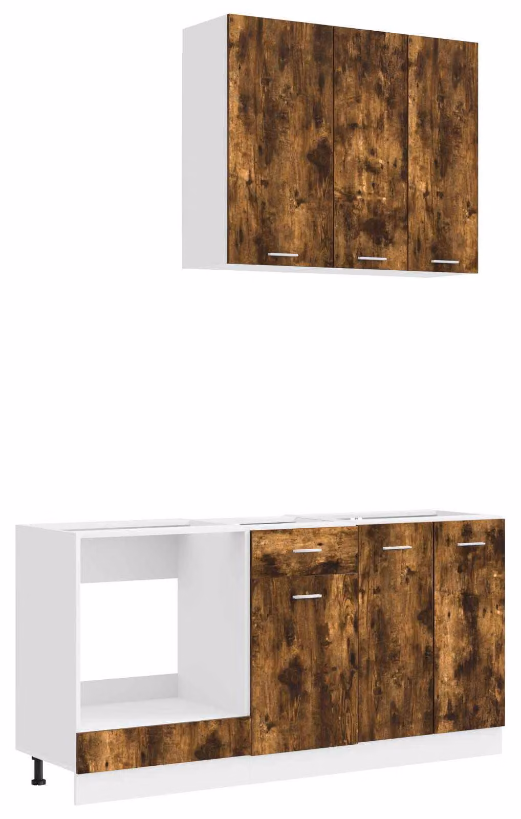 Set da cucina LYON, composto da 5 elementi, realizzato in legno impiallacciato di quercia affumicata