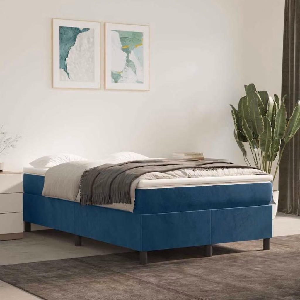 vidaXL Struttura Letto a Rete a Molle in Velluto Blu, L/P/H: 120 x 200 x 35 cm